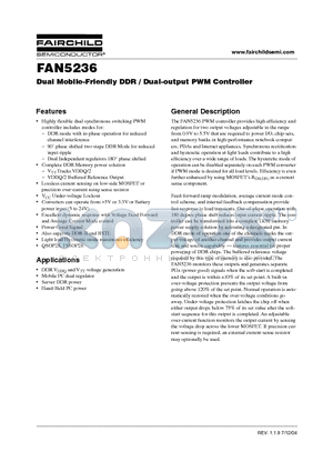 FAN5236QSCX datasheet - Dual Mobile-Friendly DDR / Dual-output PWM Controller