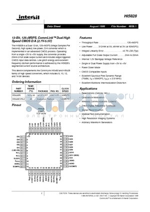 HI5828EVAL2 datasheet - 12-Bit, 125MSPS, CommLink Dual High Speed CMOS D/A (2.7V-5.5V)