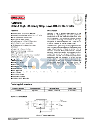FAN5308 datasheet - 800mA High-Efficiency Step-Down DC-DC Converter