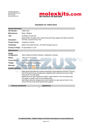 19016-0111 datasheet - Assorted Non-Insulated 250Quick Disconnect Ring, Spade, Butt Splice and Hook Terminal