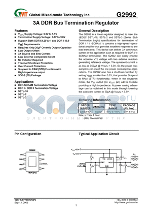 G2992 datasheet - 3A DDR Bus Termination Regulator