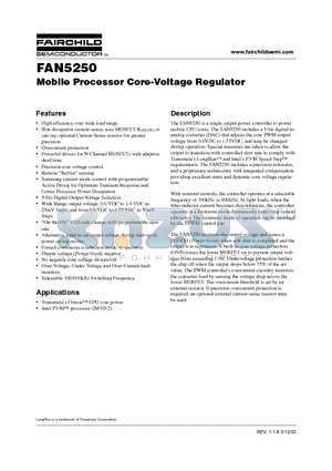 FAN5250 datasheet - Mobile Processor Core-Voltage Regulator