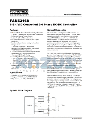 FAN53168 datasheet - 6-Bit VID Controlled 2-4 Phase DC-DC Controller
