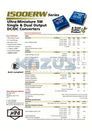 I507ERW datasheet - Ultra-Miniature 5W Single & Dual Output DC/DC Converters