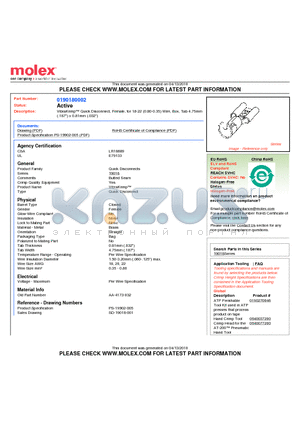 190180002 datasheet - VibraKrimp Quick Disconnect, Female, for 18-22 (0.80-0.35) Wire, Box, Tab 4.75mm(.187