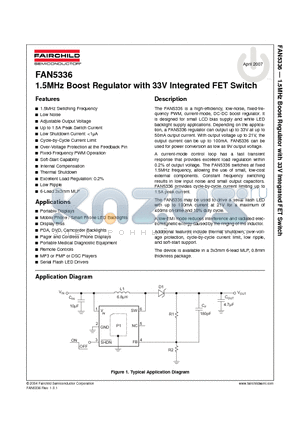 FAN5336MPX datasheet - 1.5MHz Boost Regulator with 33V Integrated FET Switch