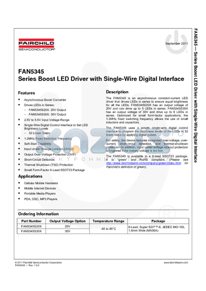 FAN5345S20X datasheet - Series Boost LED Driver with Single-Wire Digital Interface