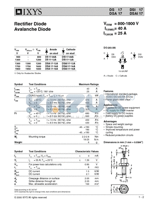 DSA17-16A datasheet - Rectifier Diode Avalanche Diode