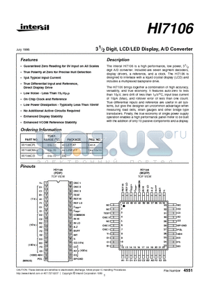 HI7106 datasheet - 3 1/2 Digit, LCD/LED Display, A/D Converter