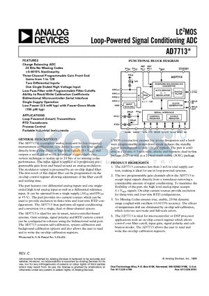 AD7713 datasheet - LC2MOS Loop-Powered Signal Conditioning ADC