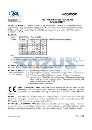 G2M65-28 datasheet - G2M65-X, where X is any number from 12 through 48, which represents the output voltage rating.