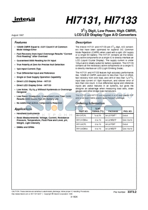 HI7131 datasheet - 3 1/2 Digit, Low Power, High CMRR, LCD/LED Display-Type A/D Converters