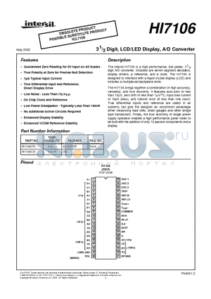 HI7106C/D datasheet - 3 1/2 Digit, LCD/LED Display, A/D Converter