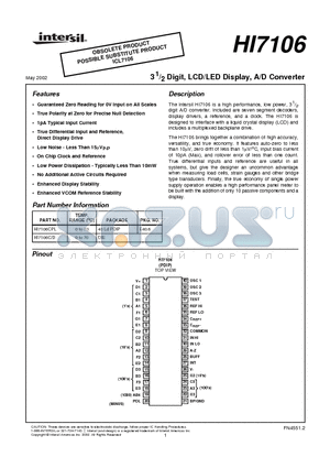 HI7106CPL datasheet - 3 1/2 Digit, LCD/LED Display, A/D Converter