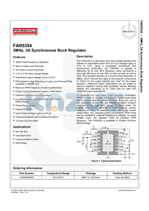 FAN5354 datasheet - 3MHz, 3A Synchronous Buck Regulator