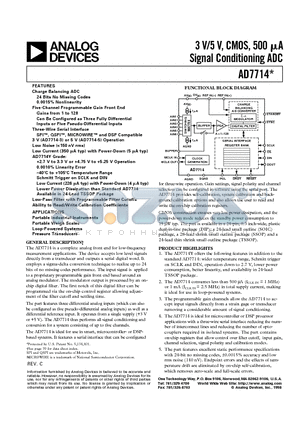 AD7714AR-3 datasheet - 3 V/5 V, CMOS, 500 uA Signal Conditioning ADC
