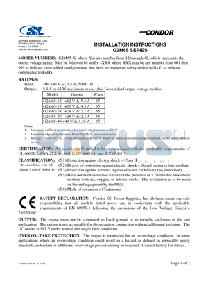 G2M65-24 datasheet - G2M65-X, where X is any number from 12 through 48, which represents the output voltage rating.