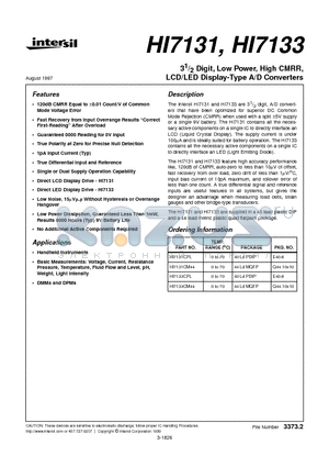 HI7131CPL datasheet - 3 1/2 Digit, Low Power, High CMRR, LCD/LED Display-Type A/D Converters