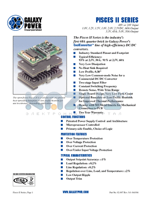 G2PC1V260 datasheet - 48V or 24V Input 1.0V, 1.2V, 1.5V, 1.8V, 2.0V, 2.5VDC, 60A Output 3.3V, 45A; 5.0V, 30A Output