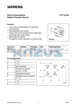 KPY33-RK datasheet - Silicon Piezoresistive Relative Pressure Sensor