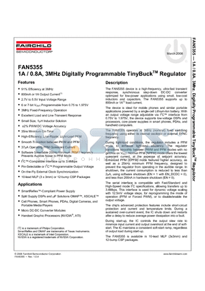 FAN5355 datasheet - 1A / 0.8A, 3MHz Digitally Programmable TinyBuckTM Regulator