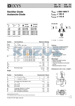 DSA75-16B datasheet - Rectifier Diode Avalanche Diode