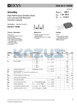 DSA50C100QB datasheet - Schottky High Performance Schottky Diode Low Loss and Soft Recovery Common Cathode