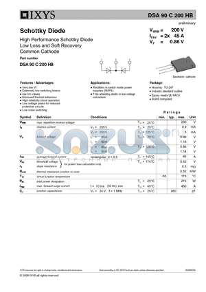 DSA90C200HB datasheet - High Performance Schottky Diode Low Loss and Soft Recovery Common Cathode
