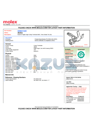 35021-1201 datasheet - Board-In Right Angle Crimp Terminal