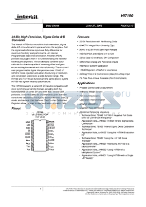 HI7190IBZ datasheet - 24-Bit, High Precision, Sigma Delta A/D Converter