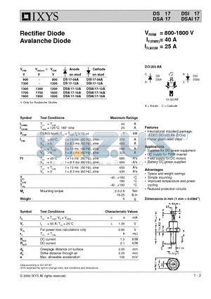 DSAI17-16A datasheet - Rectifier Diode Avalanche Diode