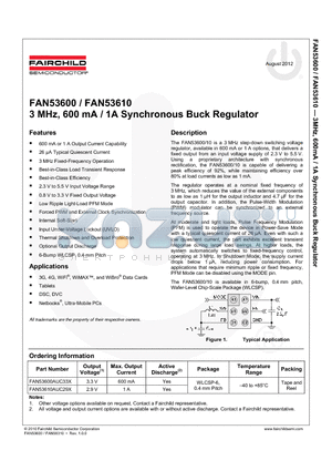 FAN53600 datasheet - 3 MHz, 600 mA / 1A Synchronous Buck Regulator