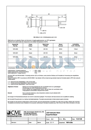 1901X353 datasheet - LED Indicator 8mm Superflat bezel