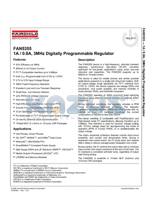 FAN5355UC03X datasheet - 1A / 0.8A, 3MHz Digitally Programmable Regulator