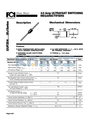 GUF20J datasheet - 2.0 Amp ULTRAFAST SWITCHING MEGARECTIFIERS