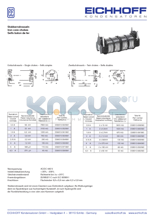 DSB010-350 datasheet - Stabkerndrosseln Iron core chokes Selfs baton de fer