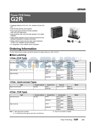 G2R-1-TDC110 datasheet - Power PCB Relay
