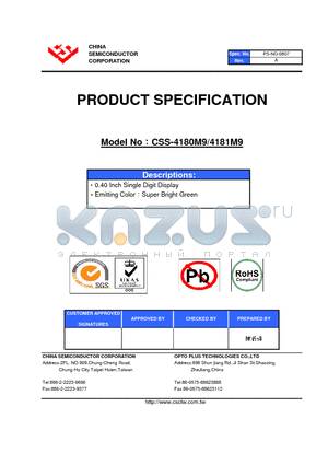 CSS-4181M9 datasheet - 0.40 Inch Single Digit Display