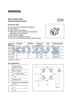 KPY69A datasheet - Silicon Piezoresistive Absolute Pressure Sensor