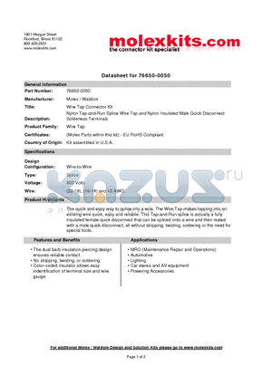 19025-0001 datasheet - Nylon Tap-and-Run Splice Wire Tap and Nylon Insulated Male Quick Disconnect Solderless Terminals