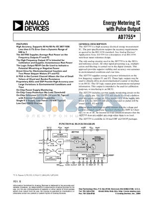 AD7755 datasheet - Energy Metering IC with Pulse Output