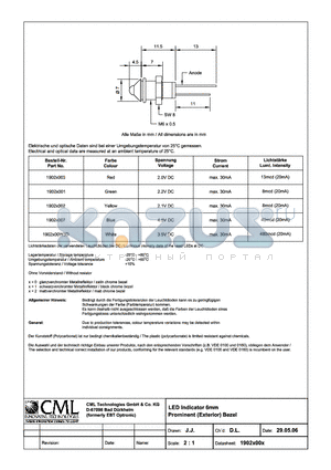 1902X00W3D datasheet - LED Indicator 6mm Prominent(Exterior) bezel