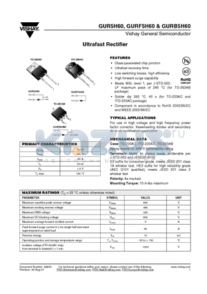 GUR5H60-E3/45 datasheet - Ultrafast Rectifier