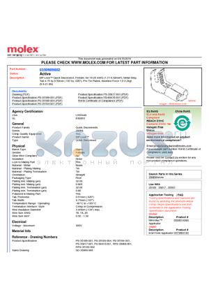 350689802 datasheet - MP-Lock Quick Disconnect, Female, for 16-20 AWG (1.31-0.52mmb), Metal StripTab 4.75 by 0.50mm (.187 by .020