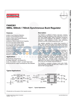 FAN5361_10 datasheet - 6MHz, 600mA / 750mA Synchronous Buck Regulator