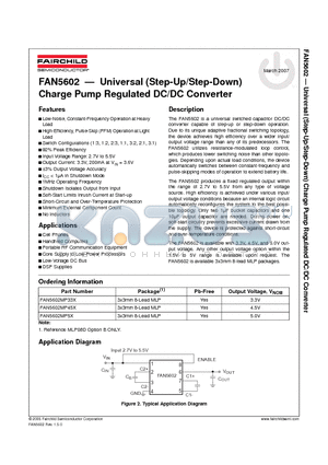 FAN5602 datasheet - Universal (Step-Up/Step-Down) Charge Pump Regulated DC/DC Converter