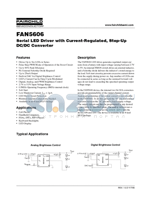 FAN5606 datasheet - Serial LED Driver with Current-Regulated, Step-Up DC/DC Converter