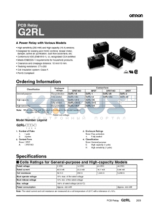 G2RL-14 datasheet - PCB Relay