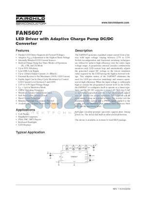 FAN5607HMPX datasheet - LED Driver with Adaptive Charge Pump DC/DC Converter