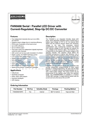 FAN5608 datasheet - Serial / Parallel LED Driver with Current-Regulated, Step-Up DC/DC Converter